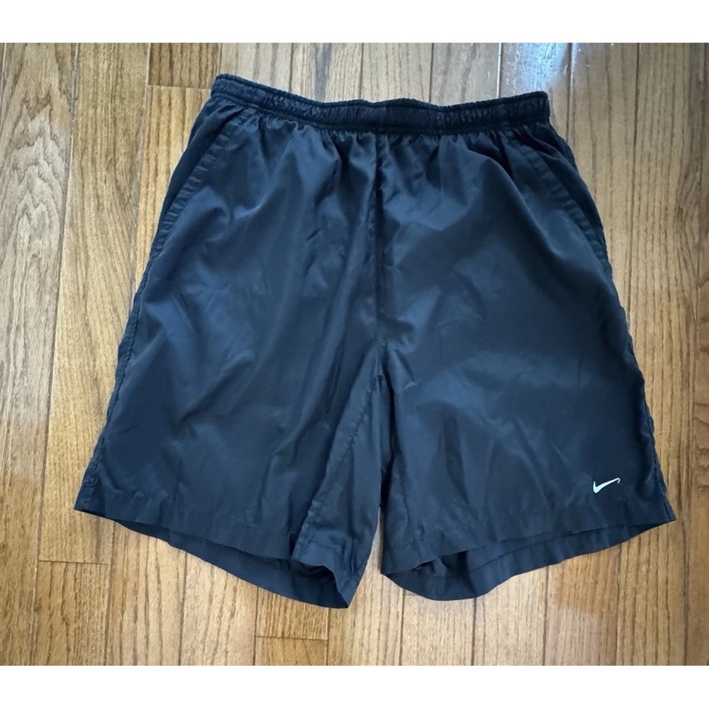 Nike Mens Swim Trunks Size Large Black Mesh Liner Pockets Solid Beach Trunks